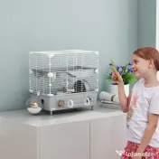 PawHut Cușcă Hamster 2Niveluri Bazin Nisip 44,5x28x44cm Gri | Aosom Romania 