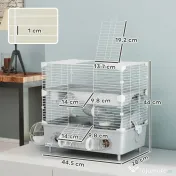 PawHut Cușcă Hamster 2Niveluri Bazin Nisip 44,5x28x44cm Gri | Aosom Romania 