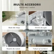 PawHut Cușcă Hamster 2Niveluri Bazin Nisip 44,5x28x44cm Gri | Aosom Romania 