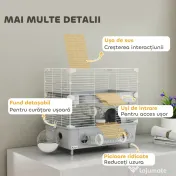 PawHut Cușcă Hamster 2Niveluri Bazin Nisip 44,5x28x44cm Gri | Aosom Romania 