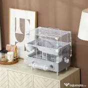 PawHut Cușcă Hamster 2Niveluri Bazin Nisip 44,5x28x44cm Gri | Aosom Romania 