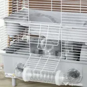 PawHut Cușcă Hamster 2Niveluri Bazin Nisip 44,5x28x44cm Gri | Aosom Romania 