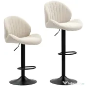 HOMCOM Set de 2 Scaune de Bar cu Suport pentru Picioare, din Țesătură cu Efect de Cinilie, 48x50x94-115 cm, Negru și Bej | Aosom Romania 