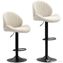 HOMCOM Set de 2 Scaune de Bar cu Suport pentru Picioare, din Țesătură cu Efect de Cinilie, 48x50x94-115 cm, Negru și Bej | Aosom Romania