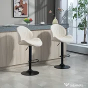 HOMCOM Set de 2 Scaune de Bar cu Suport pentru Picioare, din Țesătură cu Efect de Cinilie, 48x50x94-115 cm, Negru și Bej | Aosom Romania 