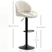 HOMCOM Set de 2 Scaune de Bar cu Suport pentru Picioare, din Țesătură cu Efect de Cinilie, 48x50x94-115 cm, Negru și Bej | Aosom Romania 