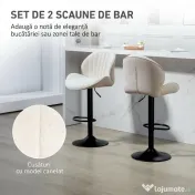 HOMCOM Set de 2 Scaune de Bar cu Suport pentru Picioare, din Țesătură cu Efect de Cinilie, 48x50x94-115 cm, Negru și Bej | Aosom Romania 