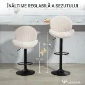 HOMCOM Set de 2 Scaune de Bar cu Suport pentru Picioare, din Țesătură cu Efect de Cinilie, 48x50x94-115 cm, Negru și Bej | Aosom Romania 