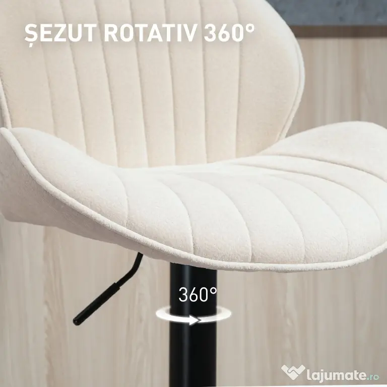 HOMCOM Set de 2 Scaune de Bar cu Suport pentru Picioare, din Țesătură cu Efect de Cinilie, 48x50x94-115 cm, Negru și Bej | Aosom Romania