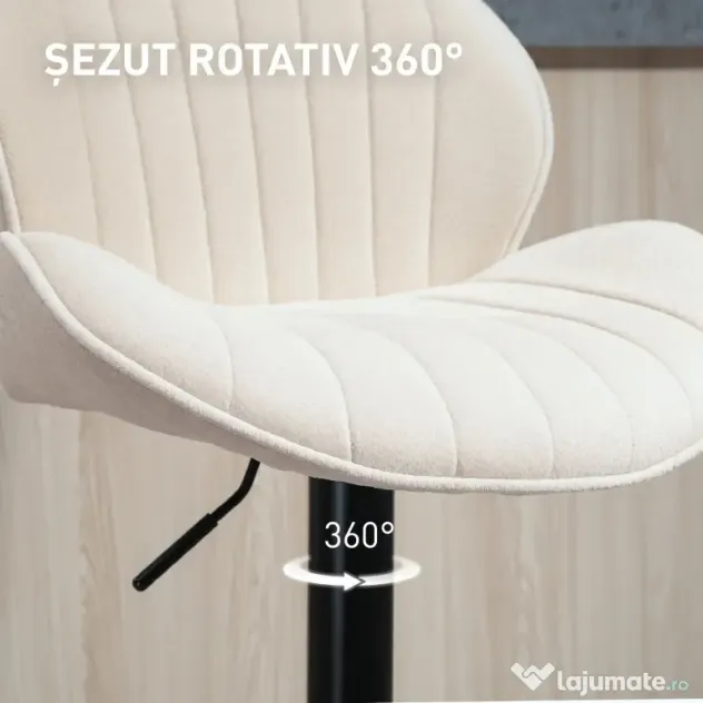 HOMCOM Set de 2 Scaune de Bar cu Suport pentru Picioare, din Țesătură cu Efect de Cinilie, 48x50x94-115 cm, Negru și Bej | Aosom Romania