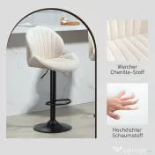 HOMCOM Set de 2 Scaune de Bar cu Suport pentru Picioare, din Țesătură cu Efect de Cinilie, 48x50x94-115 cm, Negru și Bej | Aosom Romania 