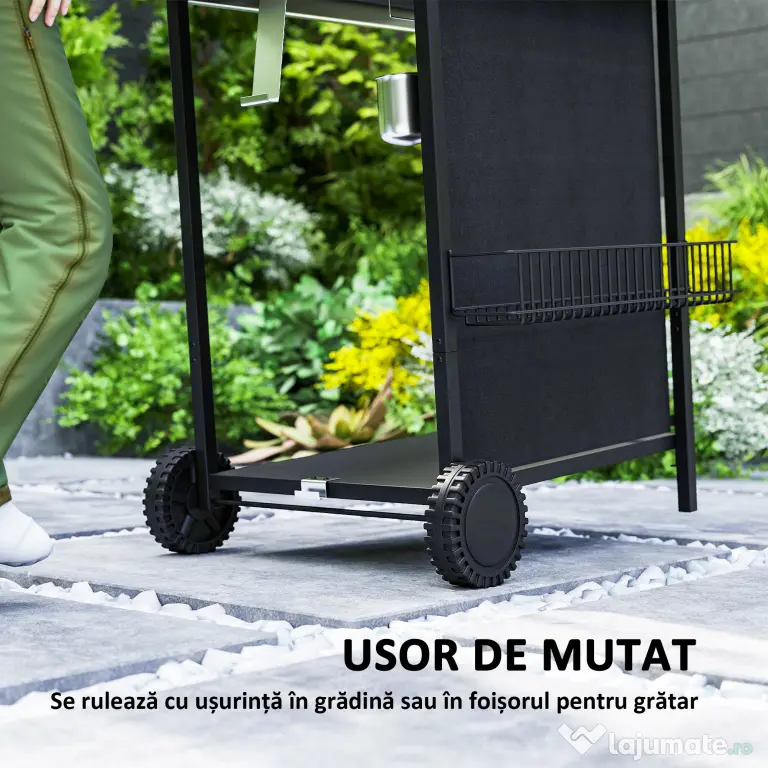 Outsunny Grătar pe Gaz cu 4 Arzătoare Independente și Capac cu Termometru, 108x54x97 cm, Negru