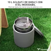 HOMCOM Măsuță Multifuncțională cu Găleată de Gheață 10L și Capac Gri Deschis | Aosom Romania 