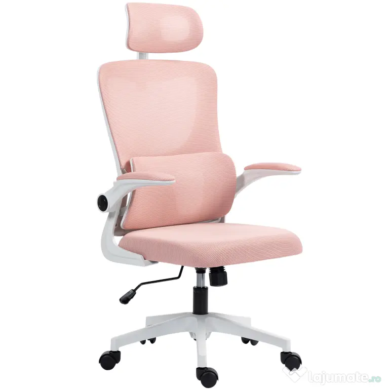 Vinsetto Scaun de Birou Ergonomic cu Tetieră Detașabilă Roz | Aosom Romania