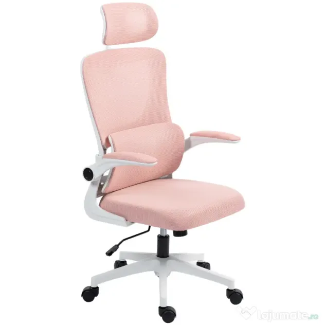 Vinsetto Scaun de Birou Ergonomic cu Tetieră Detașabilă Roz | Aosom Romania