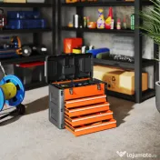 HOMCOM Cutie pentru Unelte cu 4 Sertare și Compartiment Superior din Oțel și Plastic, Portocaliu și Negru 