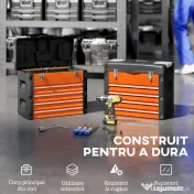 HOMCOM Cutie pentru Unelte cu 4 Sertare și Compartiment Superior din Oțel și Plastic, Portocaliu și Negru 
