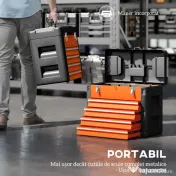 HOMCOM Cutie pentru Unelte cu 4 Sertare și Compartiment Superior din Oțel și Plastic, Portocaliu și Negru 