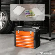 HOMCOM Cutie pentru Unelte cu 4 Sertare și Compartiment Superior din Oțel și Plastic, Portocaliu și Negru 