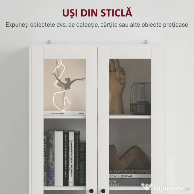 HOMCOM Dulap de Bucătărie cu Uși din Sticlă, 2 Sertare și Rafturi Reglabile Alb | Aosom Romania