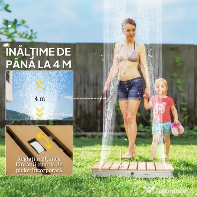 Outsunny Duș Portabil: aluminiu, 4m rezistent UV/apă, plajă/spa, 70x55 cm, Efect Lemn | Aosom Romania