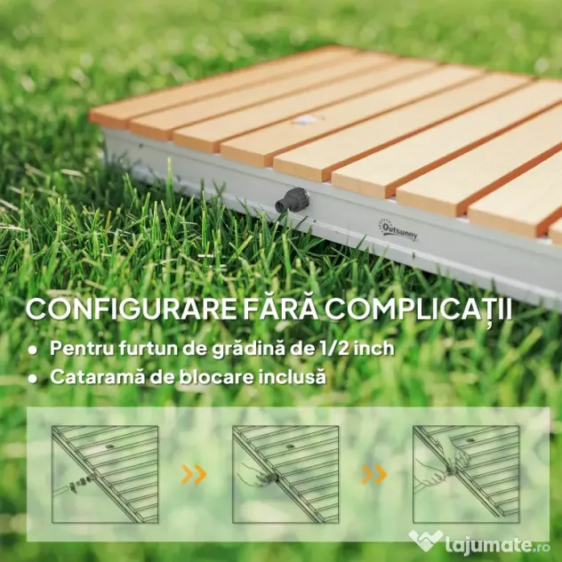Outsunny Duș Portabil: aluminiu, 4m rezistent UV/apă, plajă/spa, 70x55 cm, Efect Lemn | Aosom Romania