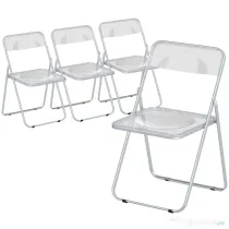 HOMCOM Set de 4 Scaune Pliabile din Acrilic, Scaune Pliabile Salvaspațiu din Oțel, Scaun Pliabil de Interior pentru Casă, Birou, Petrecere și Evenimente, 47x48x75 cm, Transparent | Aosom Romania
