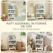 AIYAPLAY Bibliotecă Copii 3 Rafturi în Formă de Ursuleț 55x15x110 cm, Verde | Aosom Romania 