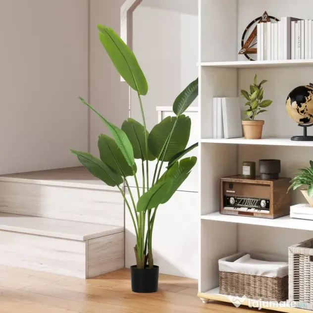 Plantă Artificială HOMCOM de 160 cm cu 10 Frunze Verzi din PEVA și Vas de Ø16.5x13.5 cm