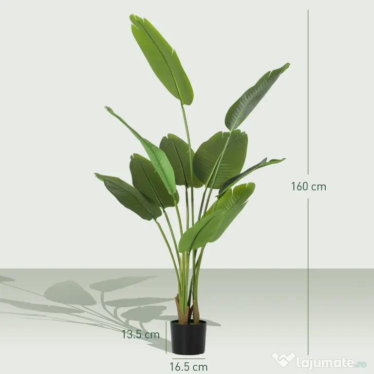 Plantă Artificială HOMCOM de 160 cm cu 10 Frunze Verzi din PEVA și Vas de Ø16.5x13.5 cm