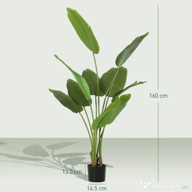Plantă Artificială HOMCOM de 160 cm cu 10 Frunze Verzi din PEVA și Vas de Ø16.5x13.5 cm