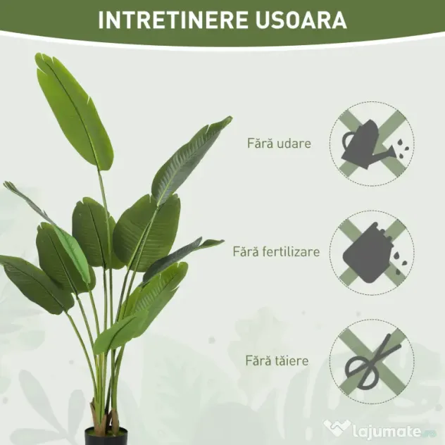 Plantă Artificială HOMCOM de 160 cm cu 10 Frunze Verzi din PEVA și Vas de Ø16.5x13.5 cm