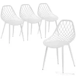 HOMCOM Set 4 scaune de masă moderne cu spătar perforat din plastic și picioare din metal, alb