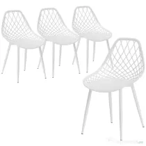HOMCOM Set 4 Scaune Moderne cu Spătar Perforat din Plastic și Metal Alb | Aosom Romania
