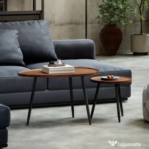 HOMCOM Set de 2 Măsuțe de Cafea Suprapunabile din Lemn și Metal | Aosom Romania