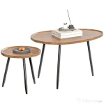 HOMCOM Set de 2 Măsuțe de Cafea Suprapunabile din Lemn și Metal