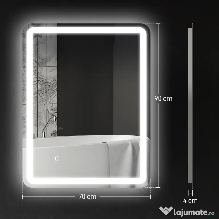 kleankin Oglinda pentru baie cu lumini LED, 70 x 50 cm | Aosom Romania