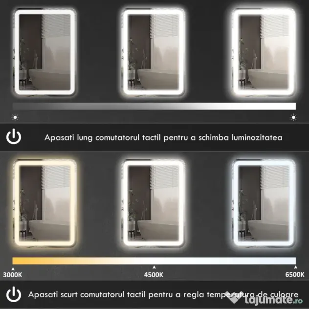 kleankin Oglinda pentru baie cu lumini LED, 70 x 50 cm | Aosom Romania