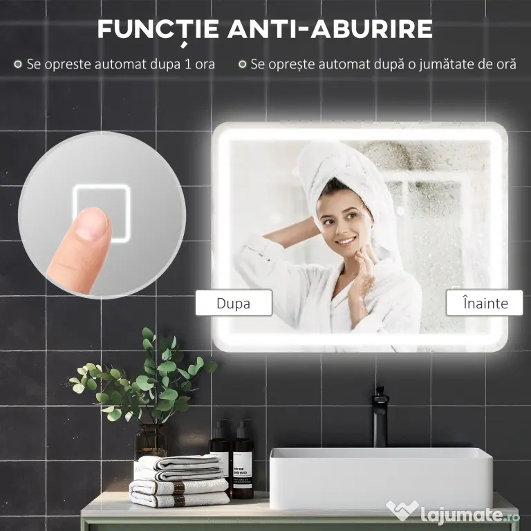 kleankin Oglinda pentru baie cu lumini LED, 70 x 50 cm | Aosom Romania