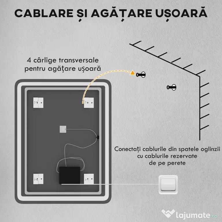 kleankin Oglinda pentru baie cu lumini LED, 70 x 50 cm | Aosom Romania