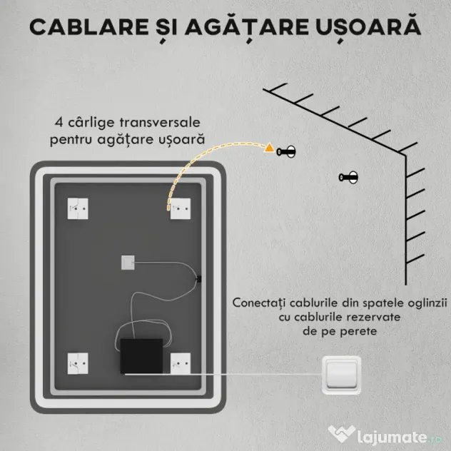 kleankin Oglinda pentru baie cu lumini LED, 70 x 50 cm | Aosom Romania