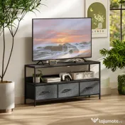 HOMCOM Suport TV Mobil, Până La 55", cu 3 Sertare Textil Pliabile, Raft, 120x29x56 cm, Negru 