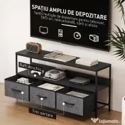 HOMCOM Suport TV Mobil, Până La 55", cu 3 Sertare Textil Pliabile, Raft, 120x29x56 cm, Negru 