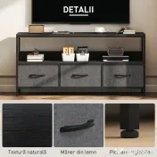 HOMCOM Suport TV Mobil, Până La 55", cu 3 Sertare Textil Pliabile, Raft, 120x29x56 cm, Negru 
