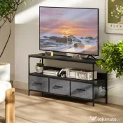 HOMCOM Suport TV Mobil, Până La 55", cu 3 Sertare Textil Pliabile, Raft, 120x29x56 cm, Negru 