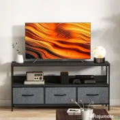 HOMCOM Suport TV Mobil, Până La 55", cu 3 Sertare Textil Pliabile, Raft, 120x29x56 cm, Negru 