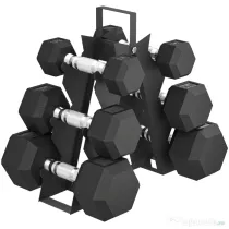 SPORTNOW Set de Gantere pentru Sală cu Suport, 2x2kg, 2x5kg, 2x8kg, Greutăți Hexagonale din Metal cu Mânere Antiderapante, Antrenament de Forță și Fitness Acasă, Negru | Aosom Romania