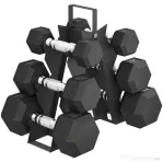SPORTNOW Set de Gantere pentru Sală cu Suport din Metal cu Mânere Antiderapante, 2x2kg, 2x5kg, 2x8kg, Negru