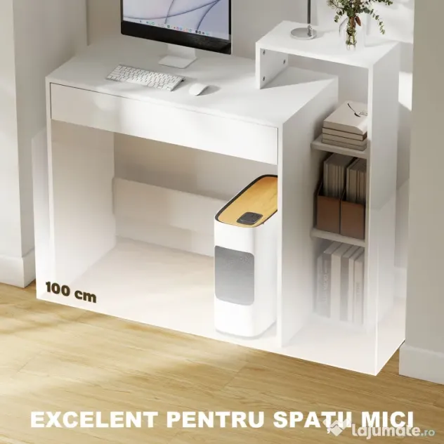 HOMCOM Compact Computer Desk with 3 Storage Shelves and Drawer, Space Saving Writing Desk, Study Table for Home Office, 110 x 40 x 92 cm, White | Aosom Romania