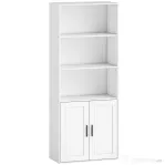 HOMCOM Bibliotecă cu rafturi deschise și dulap cu 2 uși, cu poliță internă reglabilă, 60x30x145.5 cm, alb